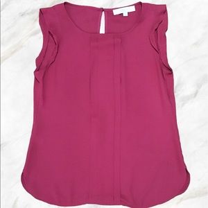 LOFT Cranberry Ruffle Sleeveless Top